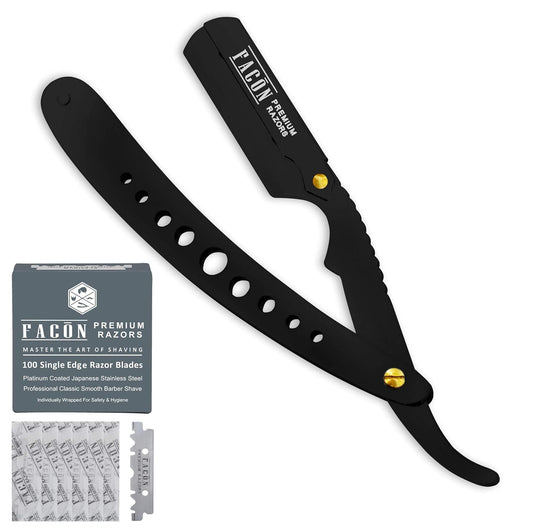 100 BLADES + Fac—n Professional Classic Straight Edge Barber Razor - Salon Quality Cut Throat Shavette