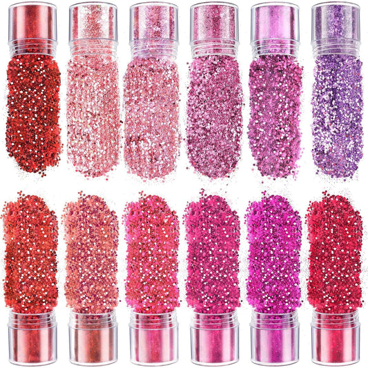 12 Boxes Valentine's Day Holographic Chunky Glitter 12 Colors Total 120g Face Body Eye Hair Nail Festival Sequins Holographic Iridescent Holographic Cosmetic Chunky Glitter for Nail Decoration