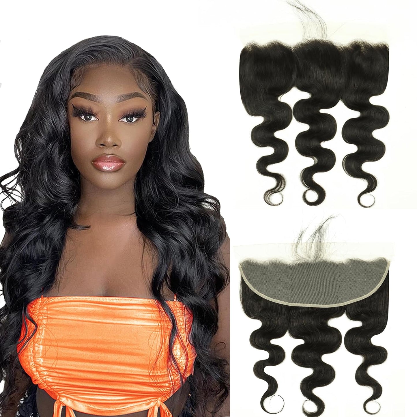 13_4 Body Wave Lace Frontal Closure Human Hair Ear To Ear Transparent HD Lace Frontal Closure 100% Unprocessed Brazilian Virgin Body Wave Hair 150 Density Frontal Closure Natural Black (14 Inch,Body)